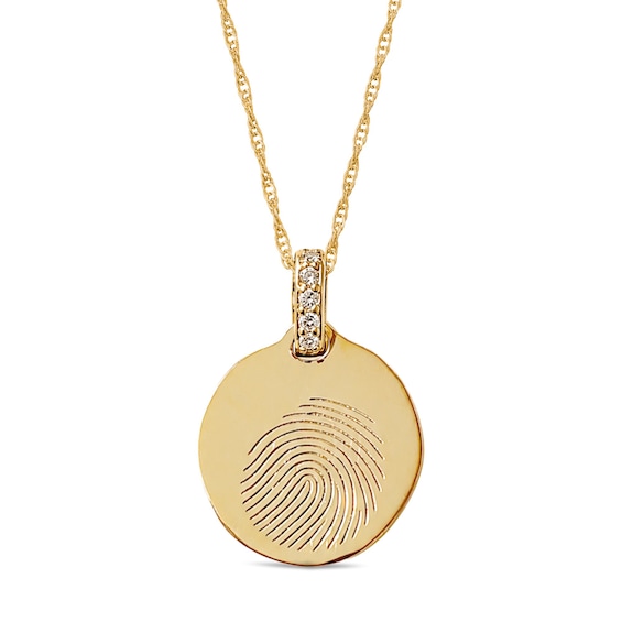 Lab-Grown Diamond Accent Fingerprint Disc Necklace in Sterling Silver with 14K Gold Plate - 18"