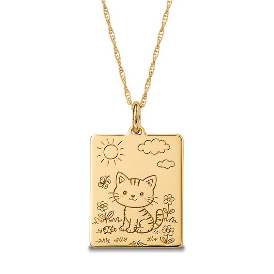 Engravable Rectangle Necklace in Sterling Silver with 14K Gold Plate - 18"