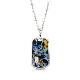 Marble Pattern Engravable Tag Necklace in Sterling Silver - 22"