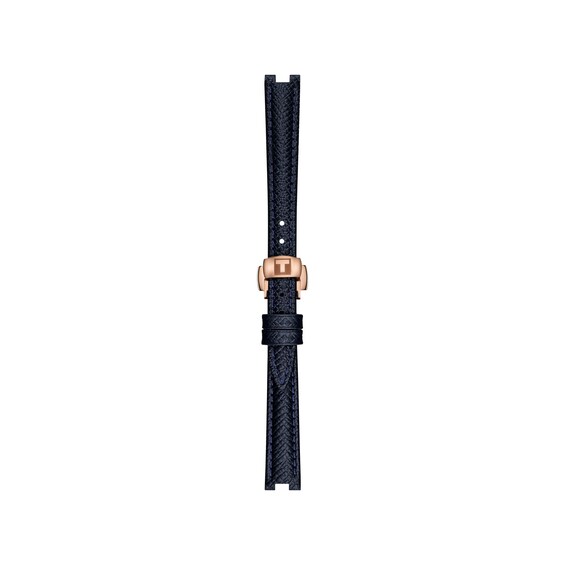 Ladies' Tissot Desir Rose-Tone PVD Stainless Steel Watch with Blue Mother-of-Pearl Dial and Blue Leather Strap (Model: T1522073613100)
