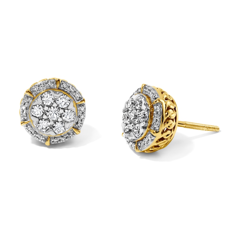 Main Image 1 of 1/2 CT. T.W. Lab-Grown Diamond Multi-Stone Frame Curb Stud Earrings in 10K Gold (F/SI2)