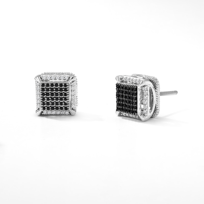 Main Image 1 of 1/4 CT. T.W. Black and White Diamond Square Frame Stud Earrings in Sterling Silver