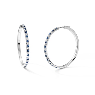 Lab-Created Sapphire and 3/4 CT. T.W. Lab-Grown Diamond Hoops in Sterling Silver