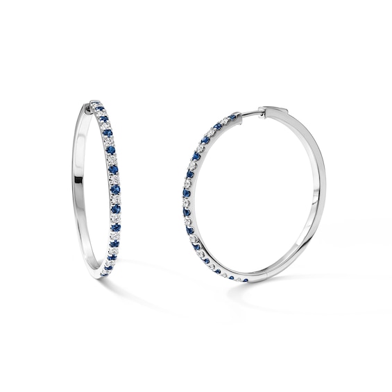 Lab-Created Sapphire and 3/4 CT. T.W. Lab-Grown Diamond Hoops in Sterling Silver