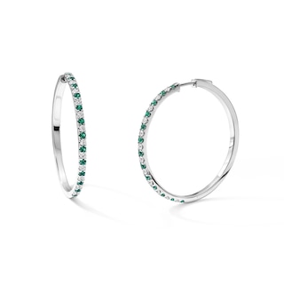 Lab-Created Emerald and 3/4 CT. T.W. Lab-Grown Diamond Hoops in Sterling Silver