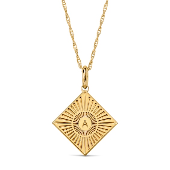 Tilted Square Initial and Engraved Message Necklace in Sterling Silver with 14K Gold Plate - 18"