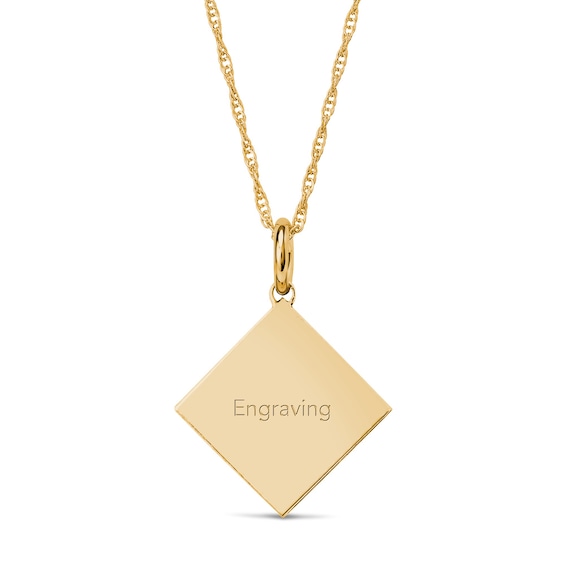 Tilted Square Initial and Engraved Message Necklace in Sterling Silver with 14K Gold Plate - 18"