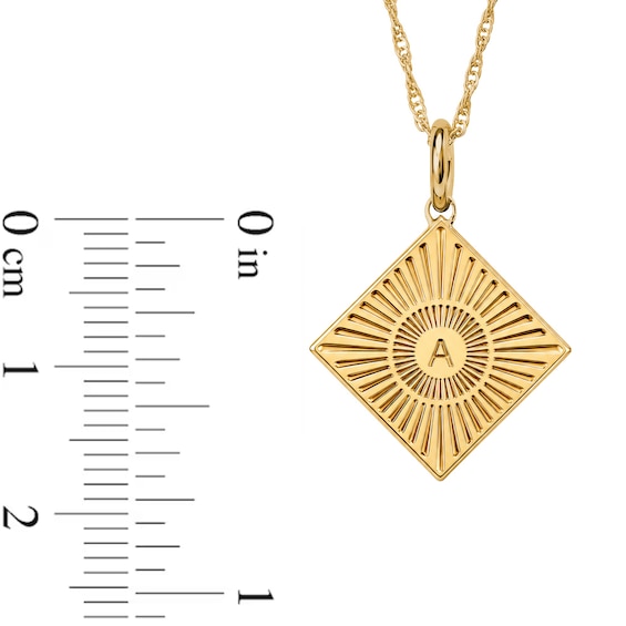 Tilted Square Initial and Engraved Message Necklace in Sterling Silver with 14K Gold Plate - 18"