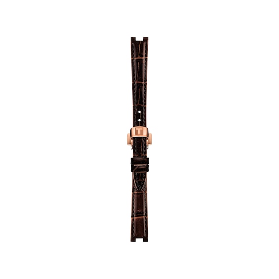 Ladies' Tissot Desir RoseTone PVD Stainless Steel Watch with Pink Mother-of-Pearl Dial and Brown Leather Strap (Model: T1522073652100)