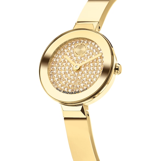 Ladies' Movado Bold® Bangle Mini Gold-Tone Stainless Steel Watch with Champagne Cystal Dial (Model: 3601401)