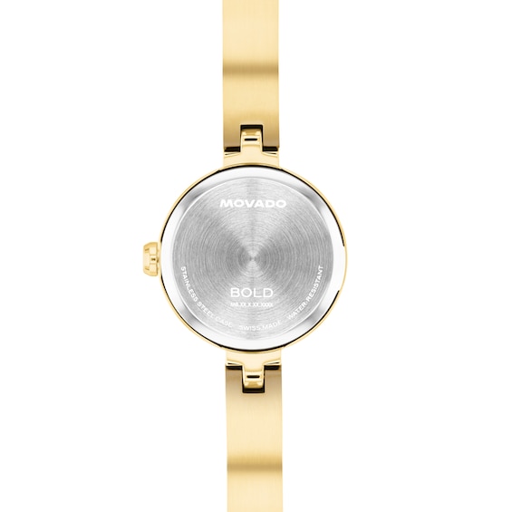 Ladies' Movado Bold® Bangle Mini Gold-Tone Stainless Steel Watch with Champagne Cystal Dial (Model: 3601401)