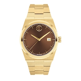 Men's Movado BOLD® Quest Gold-Tone Stainless Steel Watch with Brown Dial (Model: 3601435)