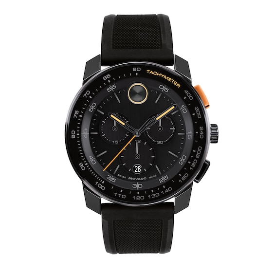 Men's Movado Bold® Tr90 Chronograph Watch with Black Dial and Silicone Strap (Model: 3601420)