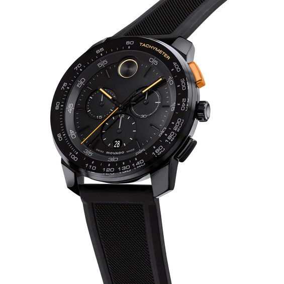Men's Movado Bold® Tr90 Chronograph Watch with Black Dial and Silicone Strap (Model: 3601420)