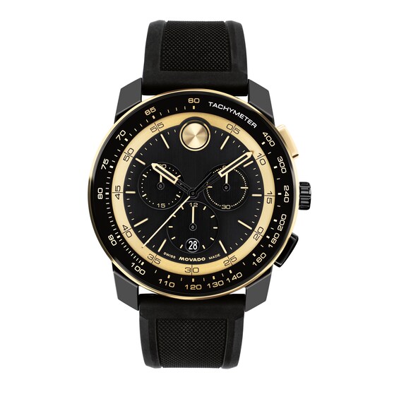 Men's Movado Bold® Tr90 Chronograph Watch with Two-Tone Dial and Black Silicone Strap (Model: 3601421)