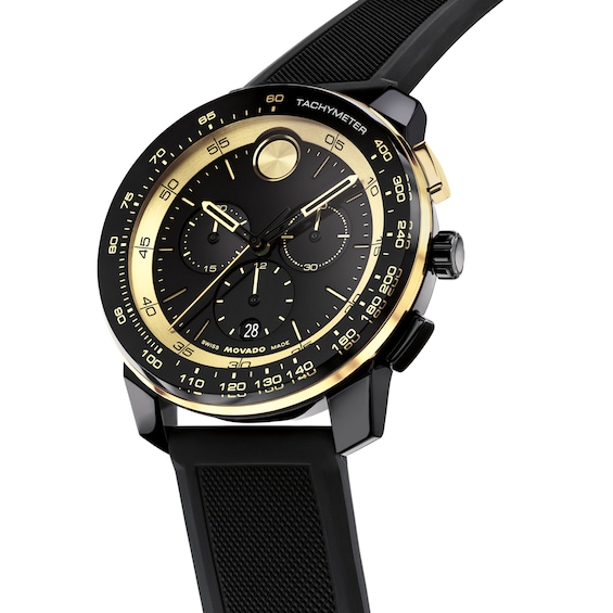 Men's Movado Bold® Tr90 Chronograph Watch with Two-Tone Dial and Black Silicone Strap (Model: 3601421)