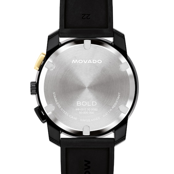 Men's Movado Bold® Tr90 Chronograph Watch with Two-Tone Dial and Black Silicone Strap (Model: 3601421)