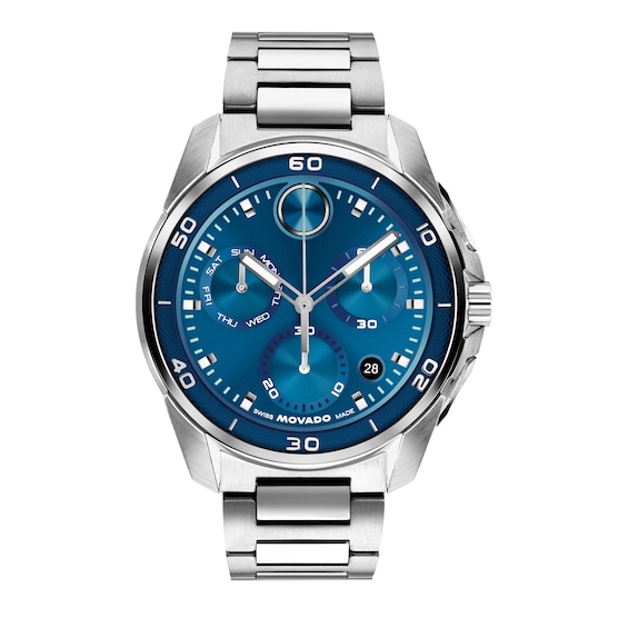 Men's Movado Bold® Verso S Chronograph Stainless Steel Watch with Blue Dial (Model: 3601395)