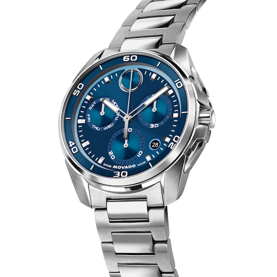 Men's Movado Bold® Verso S Chronograph Stainless Steel Watch with Blue Dial (Model: 3601395)