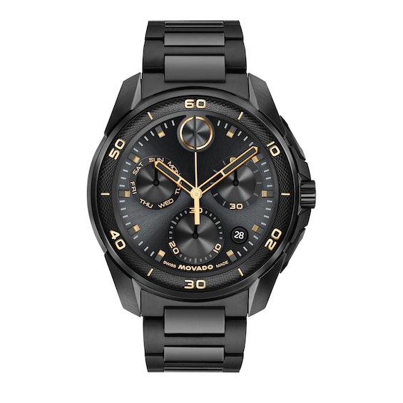 Men's Movado Bold® Verso S Black IP Stainless Steel Chronograph Watch with Black Dial (Model: 3601396)