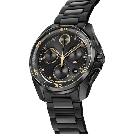 Men's Movado Bold® Verso S Black IP Stainless Steel Chronograph Watch with Black Dial (Model: 3601396)