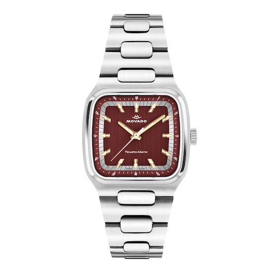 Men's Movado Heritage Tempo-Matic Stainless Steel Watch with Red Dial (Model: 3650266)