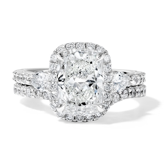 Classic Everlasting 3-3/4 CT. T.w. Certified Cushion-Cut Lab-Grown Diamond Frame Bridal Set in 14K White Gold (F/Vs2)