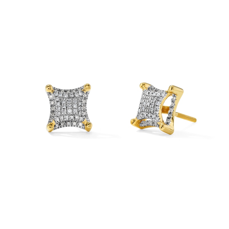Main Image 1 of 1/8 CT. T.W. Multi-Diamond Concave Square Stud Earrings in 10K Gold