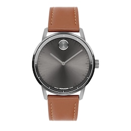 Men's Movado BOLD® Echo Gray IP Stainless Steel Watch with Grey Dial and Brown Leather Strap (Model: 3601404)