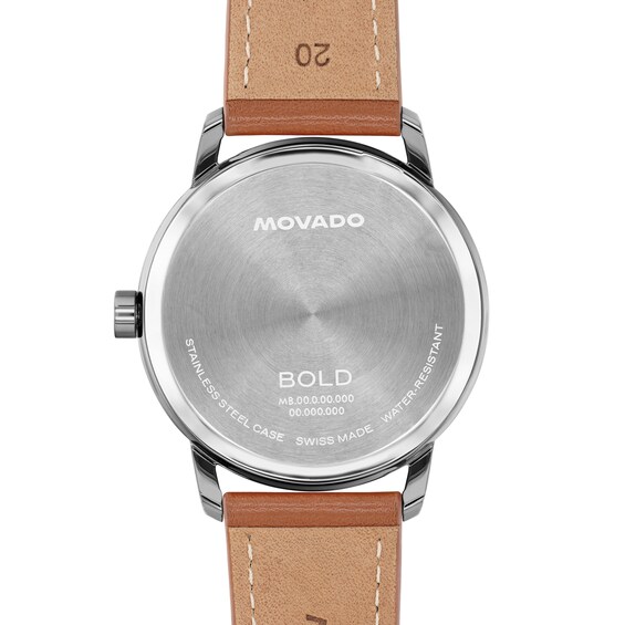 Men's Movado Bold® Echo Gray IP Stainless Steel Watch with Grey Dial and Brown Leather Strap (Model: 3601404)