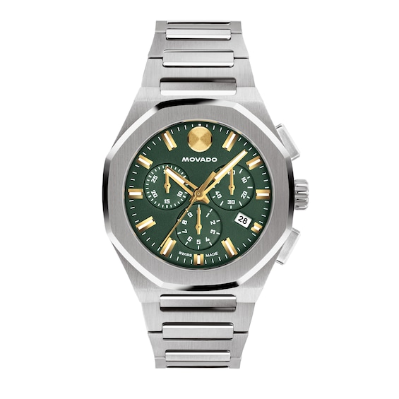 Men's Movado Centurion Stainless Steel Chronograph Watch with Green Dial (Model: 0608111)
