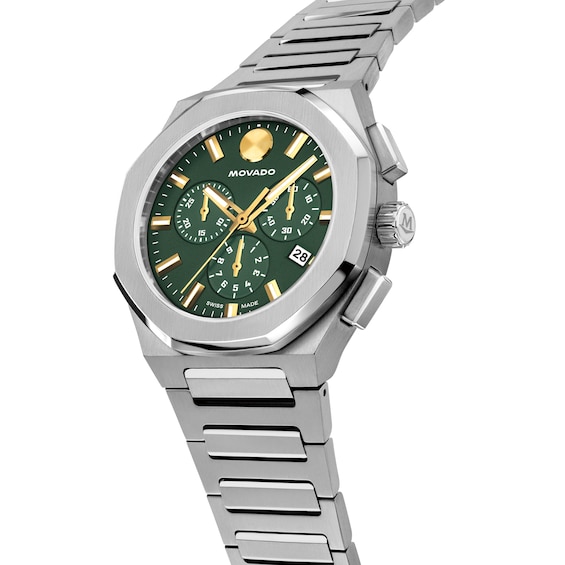 Men's Movado Centurion Stainless Steel Chronograph Watch with Green Dial (Model: 0608111)