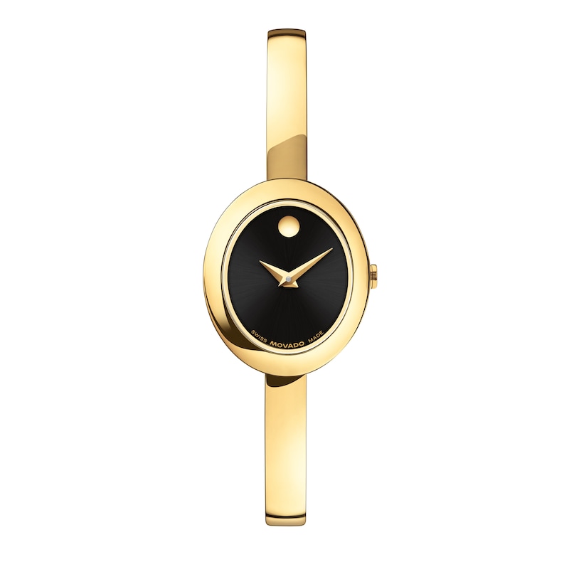 Main Image 1 of Ladies' Movado Museum® Gold-Tone Stainless Steel Bangle Watch with Black Dial (0608110)
