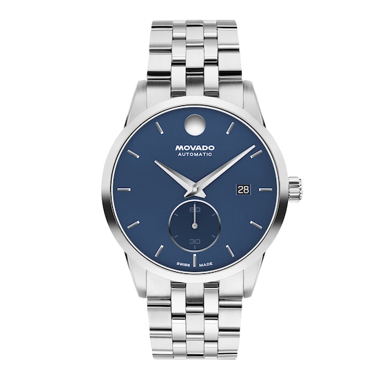 Men's Movado Museum® Taga Stainless Steel Watch with Blue Dial (Model: 0608075)