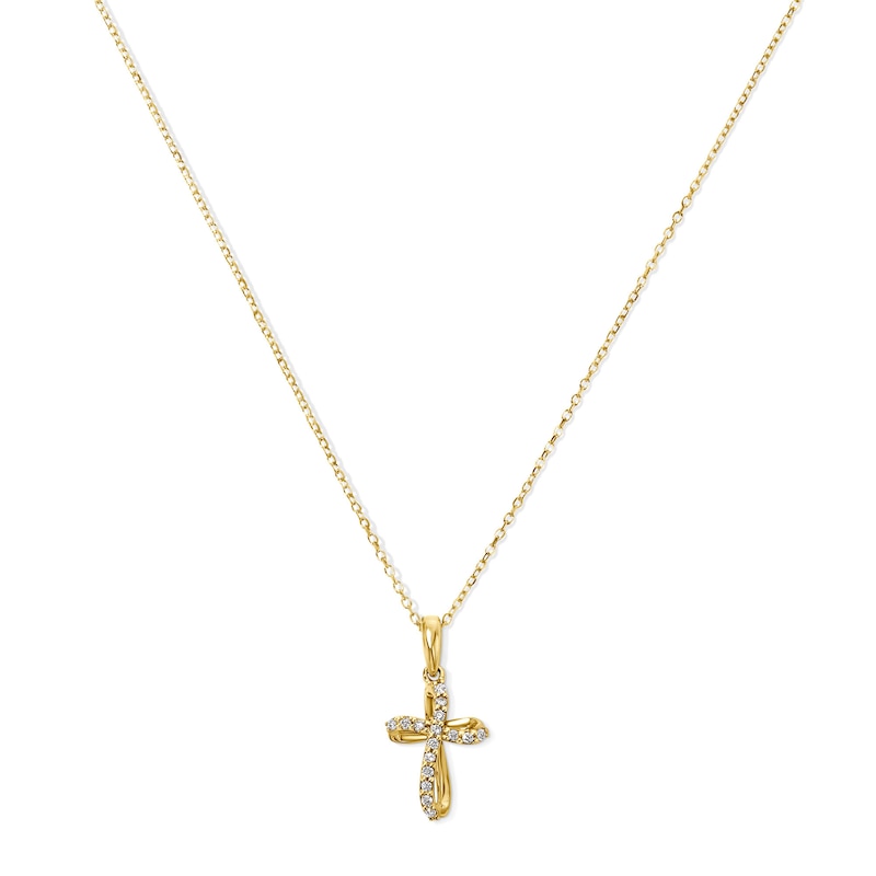 Main Image 1 of 1/15 CT. T.W. Diamond Cross Necklace in 10K Gold - 18"