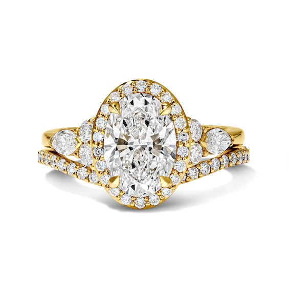 Enchanted Disney Belle 2-7/8 CT. T.W. Certified Oval Lab-Grown Diamond Frame Bridal Set in 14K Gold (F/VS2)