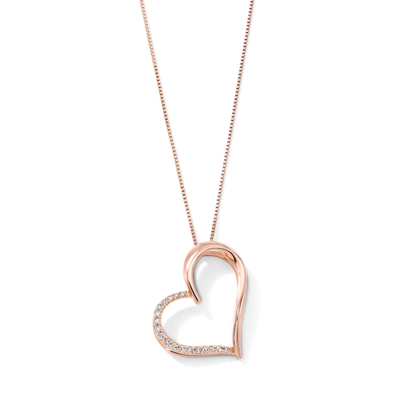 Main Image 1 of 1/10 CT. T.W. Diamond Tilted Heart Necklace in 10K Rose Gold - 18"