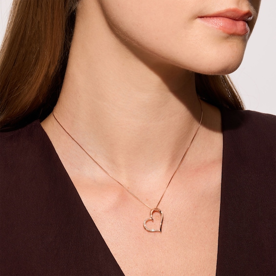 1/10 CT. T.w. Diamond Tilted Heart Necklace in 10K Rose Gold - 18"