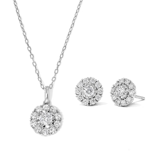 1 CT. T.W. Certified Lab-Grown Diamond Frame Necklace and Earrings Set in Sterling Silver (F/SI2)