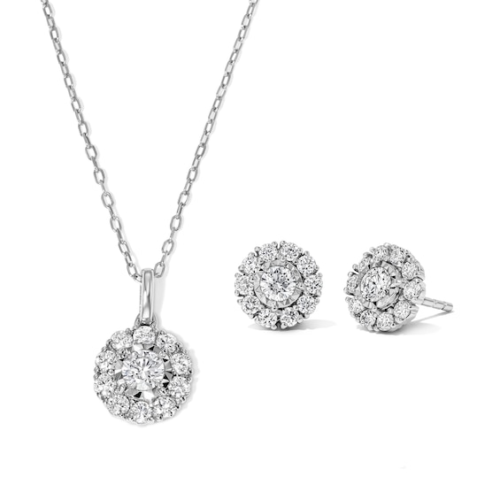 1 CT. T.W. Certified Lab-Grown Diamond Frame Necklace and Earrings Set in Sterling Silver (F/SI2)
