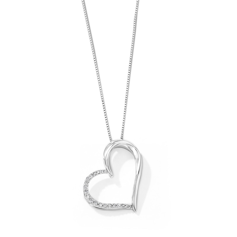 Main Image 1 of 1/10 CT. T.W. Diamond Tilted Heart Necklace in 10K White Gold - 18"