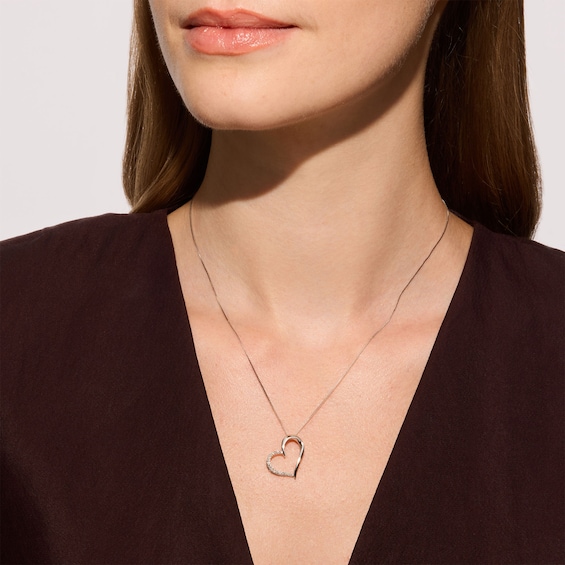 1/10 CT. T.w. Diamond Tilted Heart Necklace in 10K White Gold - 18"