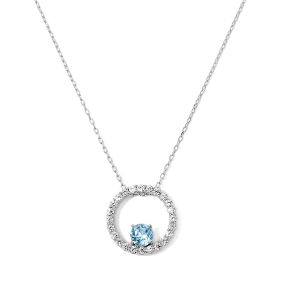 Swiss Blue Topaz and 1/2 CT. T.w. Lab-Grown Diamond Circle Necklace in Sterling Silver (F/Vs2) - 18"