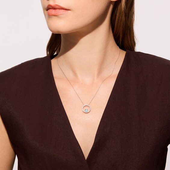 Swiss Blue Topaz and 1/2 CT. T.w. Lab-Grown Diamond Circle Necklace in Sterling Silver (F/Vs2) - 18"