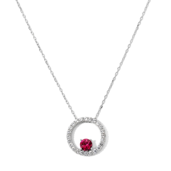 Lab-Created Ruby and 1/2 CT. T.W. Lab-Grown Diamond Circle Necklace in Sterling Silver (F/VS2)