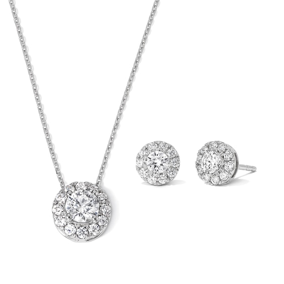 1-1/4 CT. T.W. Certified Lab-Grown Diamond Frame Necklace and Earrings Set in 10K White Gold (F/VS2)