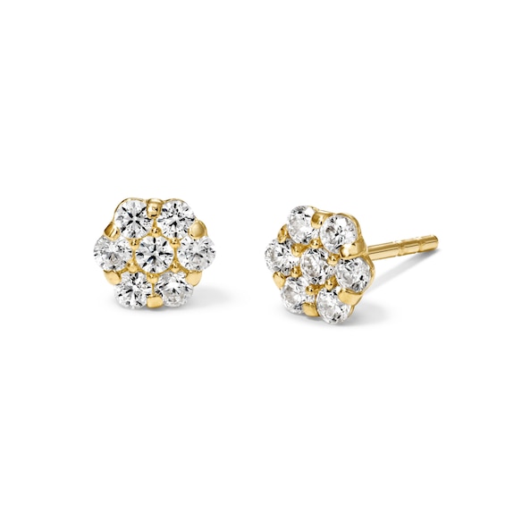 Cubic Zirconia Hexagon Cluster Stud Earrings in 10K Yellow Gold