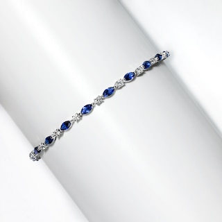 Marquise-Cut Lab-Created Sapphire and 1 CT. T.W. Lab-Grown Diamond Bracelet in Sterling Silver - 7.25"