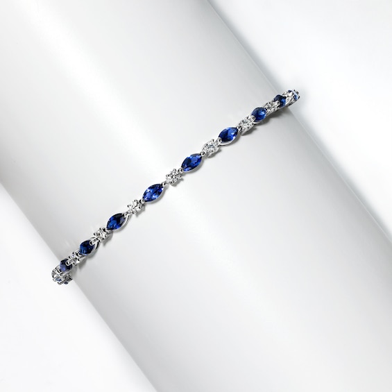 Marquise-Cut Lab-Created Sapphire and 1 CT. T.W. Lab-Grown Diamond Bracelet in Sterling Silver - 7.25"