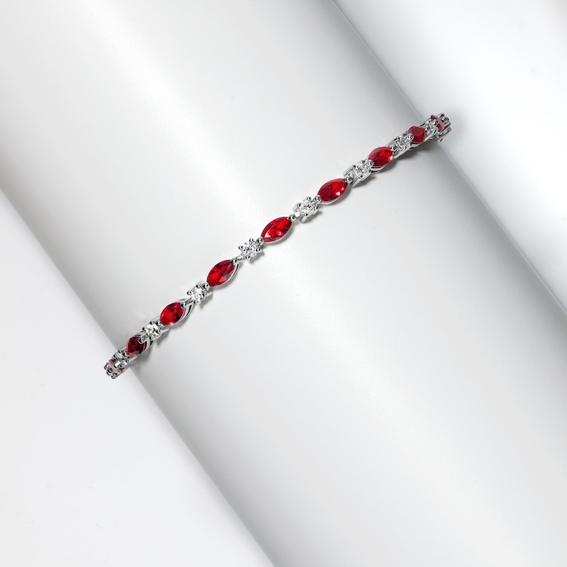 Main Image 1 of Marquise-Cut Lab-Created Ruby and 1 CT. T.W. Lab-Grown Diamond Bracelet in Sterling Silver - 7.25"